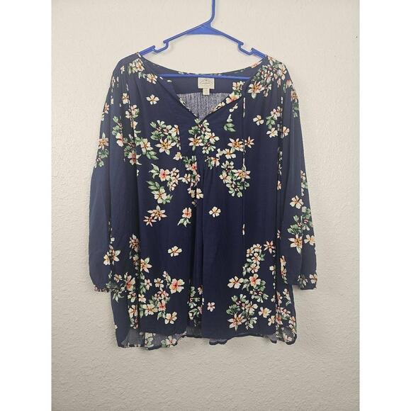 St. John's Bay 3X Floral Peasant Top Long Sleeves Gathered Neckline - Picture 1 of 6